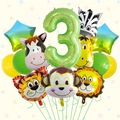 Detail of forest animal foil balloons set with green number 3 for 3rd birthday party decor - Number 3 Style
