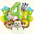Forest animal balloon set with green number 4 and cartoon lion tiger foil balloons - Number 4 Style