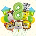 Dettaglio set palloncini animali della foresta con un grande numero 8 verde per compleanni - Stile Numero 8