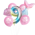 Meerjungfrau Ballon Set mit Farbverlauf Nummer 9, Muschel und Schwanz für Mädchenpartys - Rosa Nummer 9 / 7 Stücke