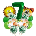 Dschungel Geburtstag Ballon Set mit grüner Zahl 7 Folienballon und Löwe Tiger Motiven - Dschungeltier Nummer 7