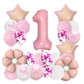 Pink first birthday balloon kit with daisy, butterfly prints, and large number one foil balloon - Number 1 Birthday Column Style