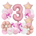 Pink and white butterfly themed 3rd birthday balloon set with number 3 and daisy motifs - Number 3 Birthday Column Style