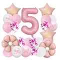 Pink daisy butterfly 5th birthday balloon set with star and confetti latex balloons - Number 5 Birthday Column Style