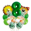 Dschungel Safari Ballon-Set mit großer grüner Zahl 8 und Löwen- sowie Tigerköpfen - Dschungeltier Nummer 8
