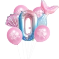 Meerjungfrau-Ballon-Set mit Farbverlauf Nummer 0, Schwanzfolie und rosa Latexballons - Rosa Nummer 0 / 7 Stücke