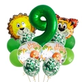 Dschungeltiere-Deko-Set zum 9. Geburtstag mit grünem Zahlenballon, Löwen- und Tigerballons - Dschungeltier Nummer 9