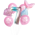 Meerjungfrau Geburtstagsballon-Set mit Regenbogen-Zahl 7, Muschel- und Flossen-Ballons - Rosa Nummer 7 / 7 Stücke
