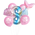 Meerjungfrau Ballon-Set zum 8. Geburtstag mit Regenbogenzahl 8 und Muschel - Rosa Nummer 8 / 7 Stücke
