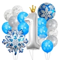 Winter-Schneeflocken-Ballonset zum 1. Geburtstag mit silberner Eins und Krone - Nummer 1 Stil
