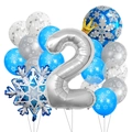 Winter-Thema 2. Geburtstag Ballon-Set mit silberner Nummer 2 und blauen Schneeflocken - Nummer 2 Stil