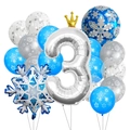 Winter-Deko-Set zum 3. Geburtstag mit silberner 3er-Zahl und blauem Schneeflocken-Ballon - Nummer 3 Stil