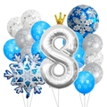Dettaglio kit palloncini 8° compleanno con numero 8 argento e fiocchi di neve blu - Ghiaccio Neve Corona Numero 8