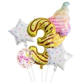 Ice cream donut birthday balloon set featuring a large number 3 and star balloons - Donut Number 3 Style
