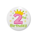58mm pink checkered 2nd birthday badge with crown and stars for party decor - 2nd Birthday (2)