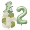 Détail du kit de ballons numéro 2 vert olive avec dinosaure pour décor d'anniversaire - Ensemble Numéro 2