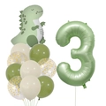 Détail du kit ballons dinosaure avec chiffre 3 vert olive pour décor de fête garçon - Ensemble Numéro 3