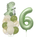 Détail du kit de ballons chiffre 6 vert olive avec dinosaure pour anniversaire - Ensemble Numéro 6
