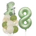 Détail de kit ballons dinosaure avec chiffre 8 vert olive pour décoration d'anniversaire - Ensemble Numéro 8