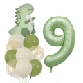 Détail de l'ensemble ballon dinosaure vert et ballon chiffre 9 pour anniversaire de garçon - Ensemble Numéro 9