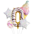 Chocolate donut number 0 balloon set with ice cream and colorful star foil balloons - Donut Number 0 Style