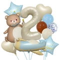 Set de globos para 2º cumpleaños con oso, avión y número 2 de papel de aluminio - Tema 2 Años (Kit Oso de Pastel Mágico 2)