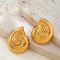 Polished 18K gold-plated spiral conch shell earrings on a natural stone background - 18K Gold