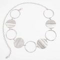 Silver punk hip hop waist chain with hollow rings and textured discs for women - Brushed Round Metal Disc (02051) / Silver