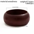 Detail view of broad dark brown wood bangle with natural grain and size measurements - Dark Red-Brown Wood Style (ZS02649)
