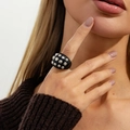 Punk style wide black resin ring with silver stud rivets and a polished glossy finish - Rivet Ring / Black (0978)