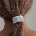 Silver alloy heart scrunchie with irregular pleated texture for ponytail hair styling - Pleated Rectangle Style (0616-Silver) / Silver