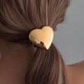 Polished golden heart hair tie for women stylish elastic ponytail holder with metallic finish - Heart Shape Style (0606-Gold) / Gold