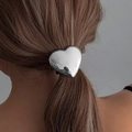 Silver alloy heart-shaped hair ring with high elasticity band on a ponytail - Heart Shape Style (0606-Silver) / Silver
