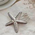 Pettine per capelli a forma di stella marina argentata con trama martellata realistica - Forma a stella marina / Argento
