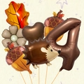 Herbst-Ballon-Set mit brauner Zahl 4, Igel, Eichel und Ahornblatt für Erntedankfest - Nummer Vier Stil (丰收刺猬套装4)