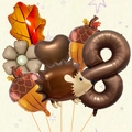 Detail of autumn hedgehog balloon set with maple leaf and number eight for harvest party - Number Eight Style (丰收刺猬套装8)