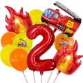 Firefighter themed 2nd birthday set with fire truck foil balloon and yellow latex balloons - Number 2 Style