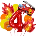 Fire truck themed 4th birthday balloon kit with red number 4 and fire foil balloons - Number 4 Style