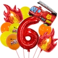 Detailed set of firefighter birthday balloons with red fire truck and number 6 foil balloons - Number 6 Style
