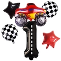 Racing car birthday balloon set featuring monster truck and road pattern number one - Red Truck Road Texture Number 1