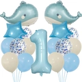 Blue whale theme foil and latex balloons set for first birthday ocean party decoration - Ocean Matte Whale Set 1