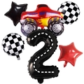 Racing themed 2nd birthday party set with number 2 balloon and monster truck foil designs - Red Truck Road Texture Number 2