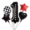Rennwagen Ballon Set mit schwarzer Nummer eins und Zielflagge für Geburtstagsdeko - Rennstrecke Nummer 1 Ballon 5-Teiliges Set (Typ A)