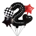 Rennwagen Geburtstag Ballonset mit schwarzer Nummer 2 und Rennstreckenmuster Dekor - Rennstrecke Nummer 2 Ballon 5-Teiliges Set (Typ A)