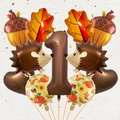 Detail of harvest-themed balloons with hedgehog and acorn foil shapes for 1st birthday - Autumn Hedgehog Set 1