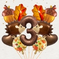 Autumn themed foil balloon set with hedgehog, maple leaf and number 3 for harvest festivals - Autumn Hedgehog Style (Digital C)