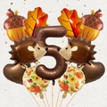 Autumn themed party balloon set with hedgehog, acorn, maple leaf and number 5 foil balloons - Autumn Hedgehog Style (Digital E)