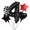Rennwagen-Ballonset mit Nummer 4 im Rennstrecken-Design und Karomuster-Folienballons - Rennstrecke Nummer 4 Ballon 5-Teiliges Set (Typ A)