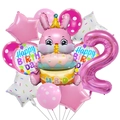 Set di palloncini coniglietto 3D rosa con scritte Happy Birthday e grande numero 2 - Set per il 2° Compleanno (3D蛋糕兔套装2)