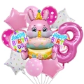 Dettaglio palloncino coniglio 3D rosa con numero 3 in alluminio per festa di bambini - Set per il 3° Compleanno (3D蛋糕兔套装3)
